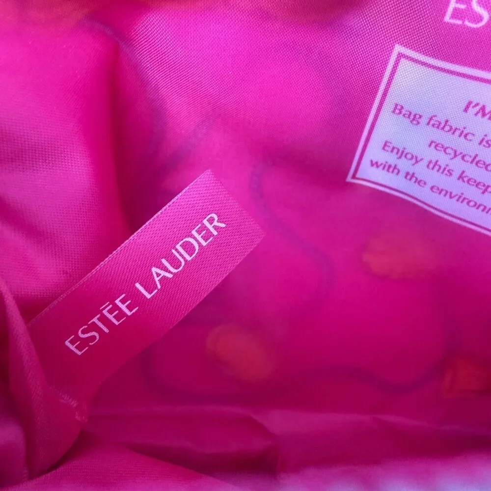 ESTEE LAUDER Set of 2 Cosmetic Makeup Bags Navy Pink Tassel Print